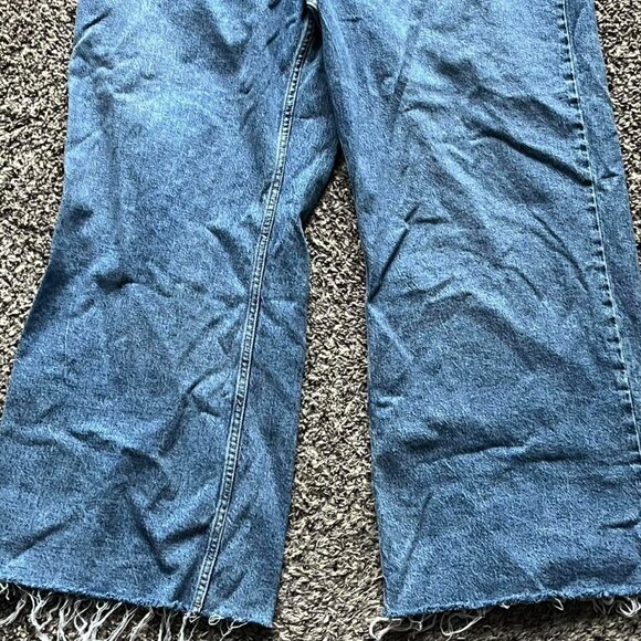 MNG Mango Jeans Womens 14 Blue High-Waisted Wide-Leg Frayed Distressed Denim - Picture 5 of 7